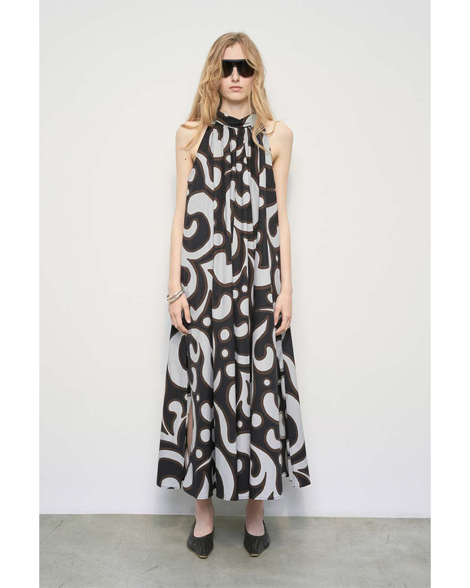 Halter Full Long Dress-Clothing-Meimeij-Black Multi • Meimeij-36-Mercantile Portland