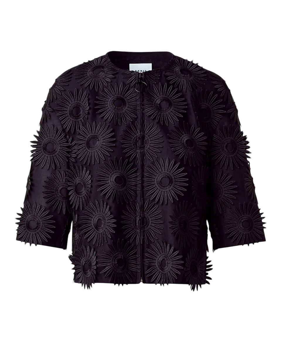 Hello Sunshine Embroidered Elbow-Sleeve Jacket-Jackets-Akris Punto-Black-2-Mercantile Portland