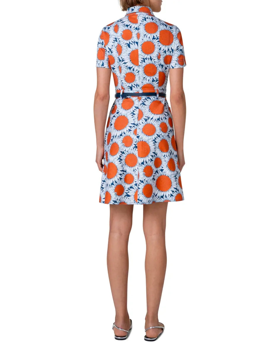 Hello Sunshine Floral Belted Denim Shirtdress-Dresses-Akris Punto-Ink Orange-2-Mercantile Portland