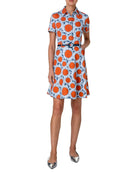 Hello Sunshine Floral Belted Denim Shirtdress-Dresses-Akris Punto-Ink Orange-2-Mercantile Portland