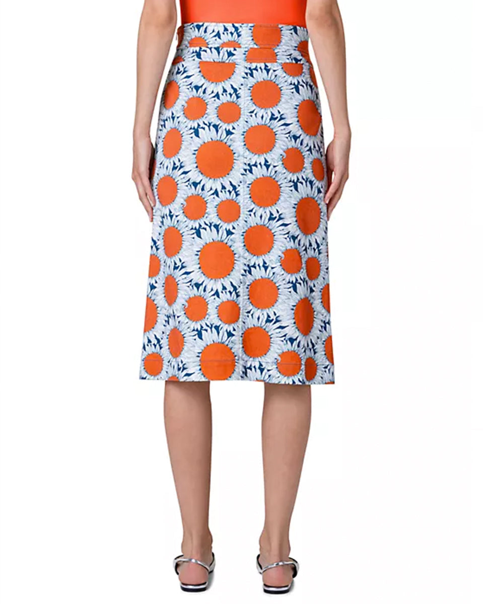 Hello Sunshine Sunflower Midi-Skirt-Skirts-Akris Punto-Cream/Orange-2-Mercantile Portland