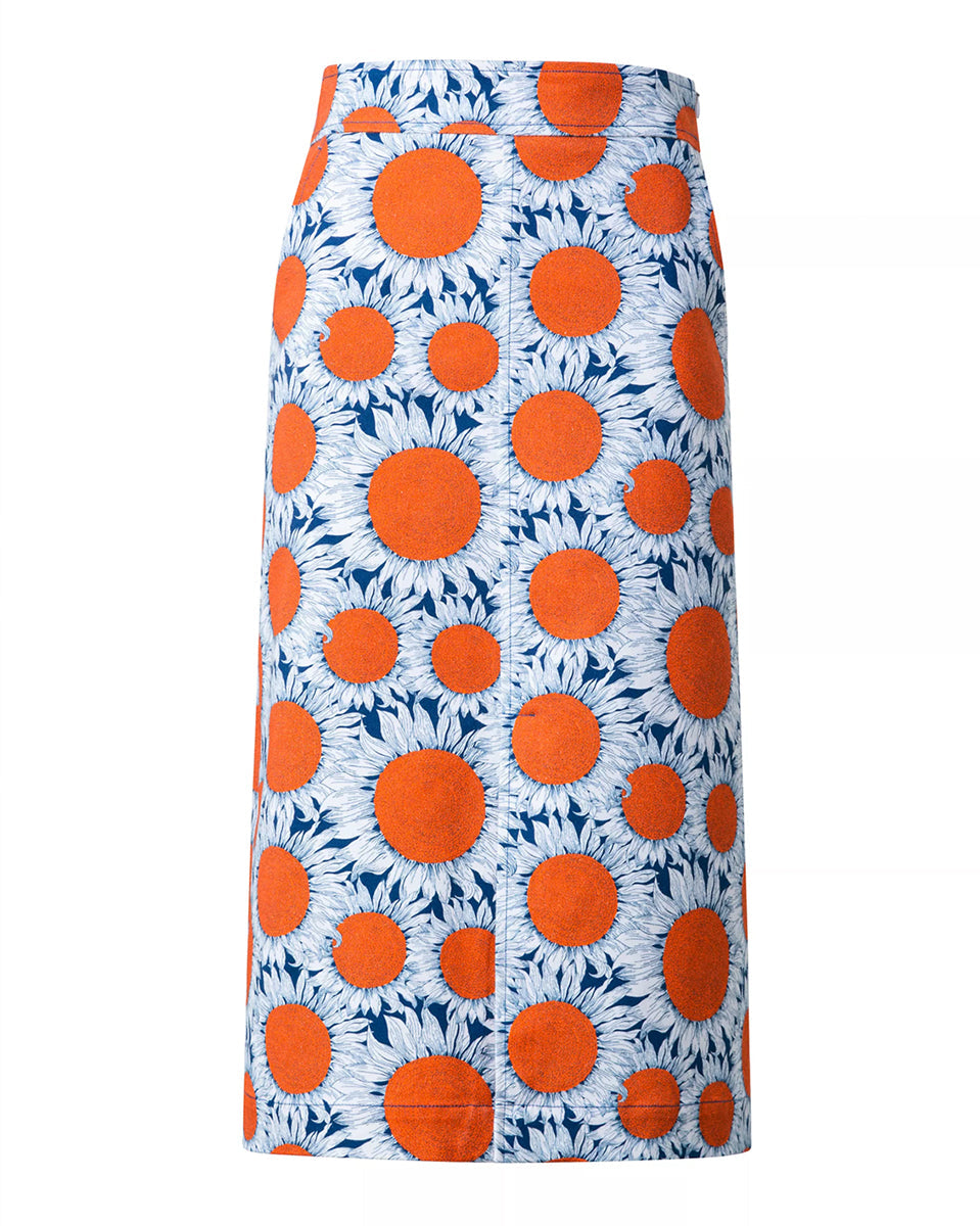 Hello Sunshine Sunflower Midi-Skirt-Skirts-Akris Punto-Cream/Orange-2-Mercantile Portland