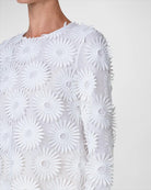Hello Sunshine Superpose Embroidered Cotton Popeline Bracelet-Sleeve Blouse-Clothing-Akris Punto-Cream-2-Mercantile Portland