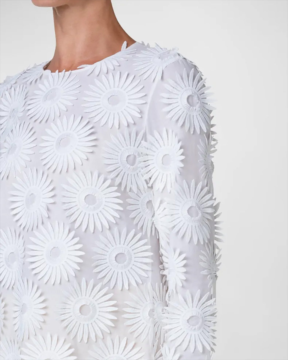 Hello Sunshine Superpose Embroidered Cotton Popeline Bracelet-Sleeve Blouse-Clothing-Akris Punto-Cream-2-Mercantile Portland