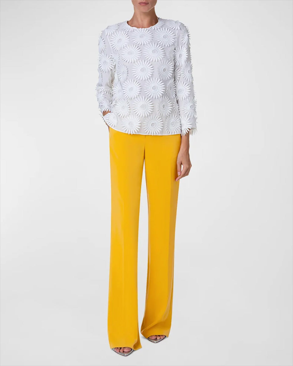 Hello Sunshine Superpose Embroidered Cotton Popeline Bracelet-Sleeve Blouse-Clothing-Akris Punto-Cream-2-Mercantile Portland