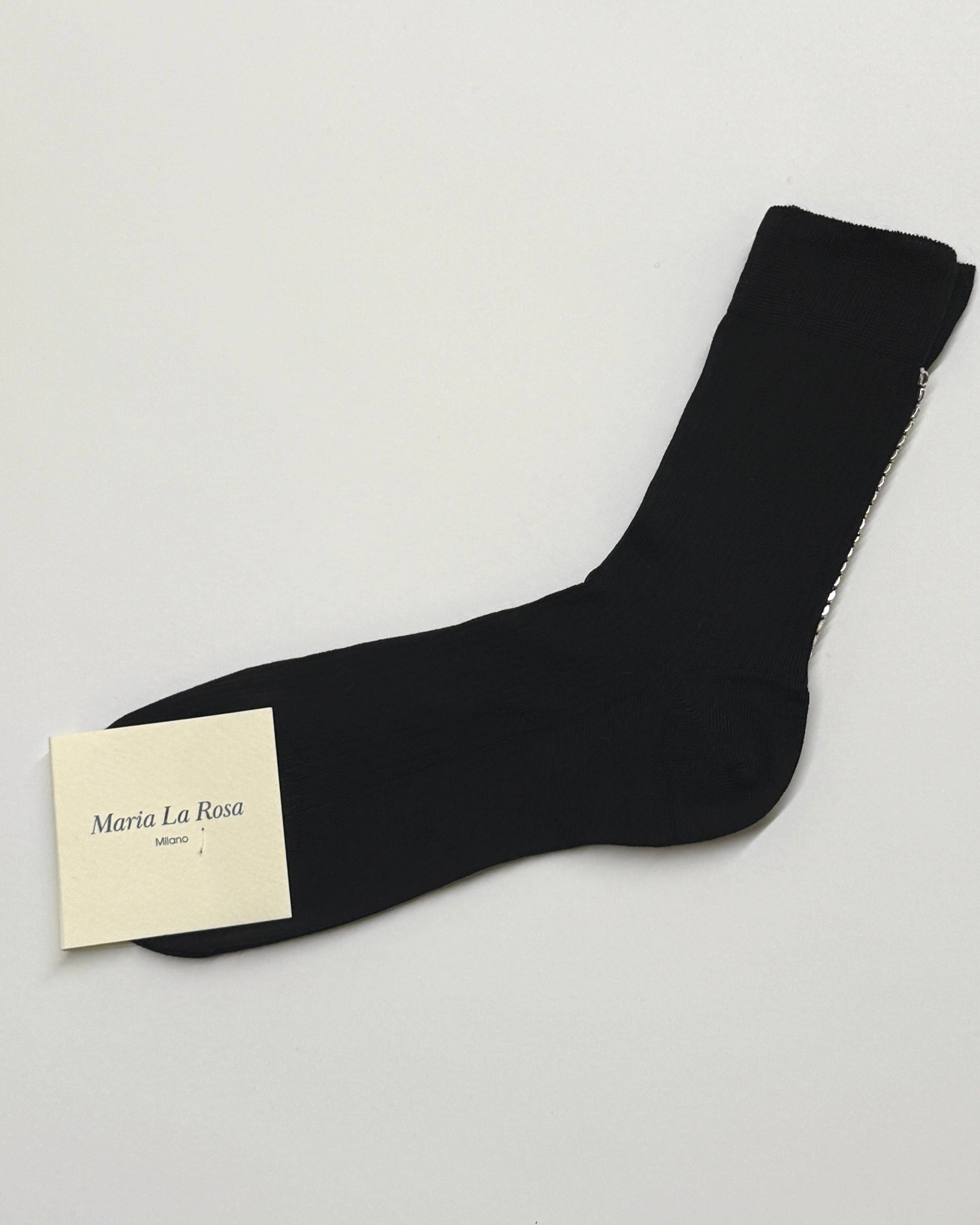 Hollywood Rhinstone Ribbed Socks-Socks-Maria La Rosa-Black-OS-Mercantile Portland