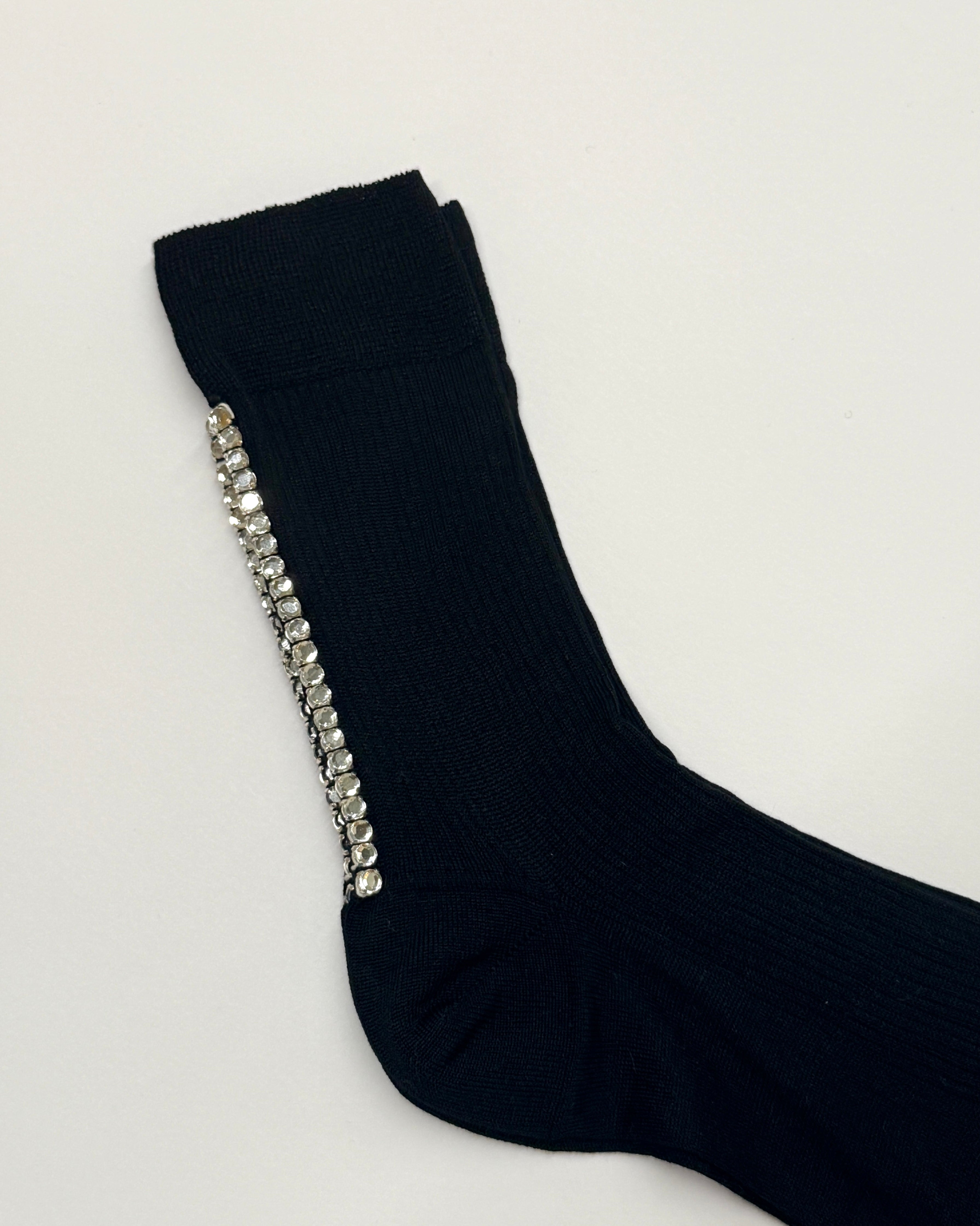 Hollywood Rhinstone Ribbed Socks-Socks-Maria La Rosa-Black-OS-Mercantile Portland