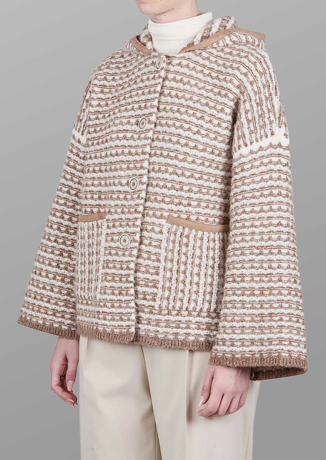Hooded Cardigan-Sweaters-PUROTATTO-Natural-38-Mercantile Portland