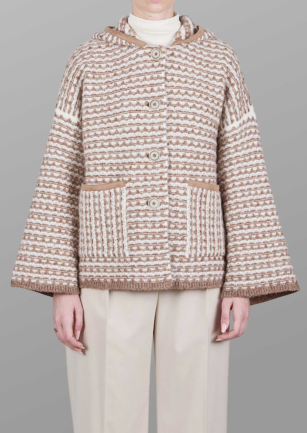 Hooded Cardigan-Sweaters-PUROTATTO-Natural-38-Mercantile Portland