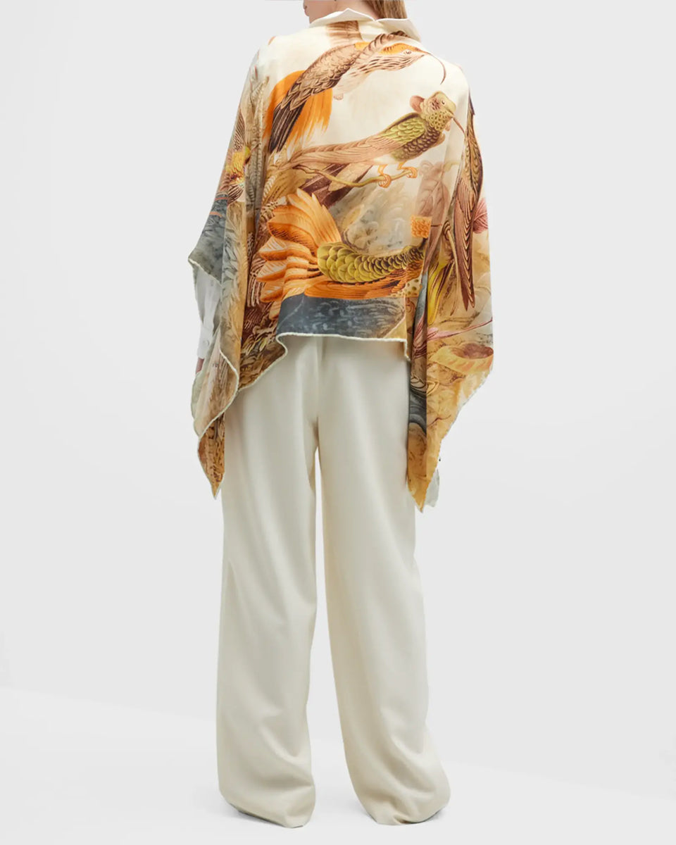 Humming Bird Cashmere Printed Poncho – Orange-Blue-Accessories-Rani Arabella-OS-Mercantile Portland