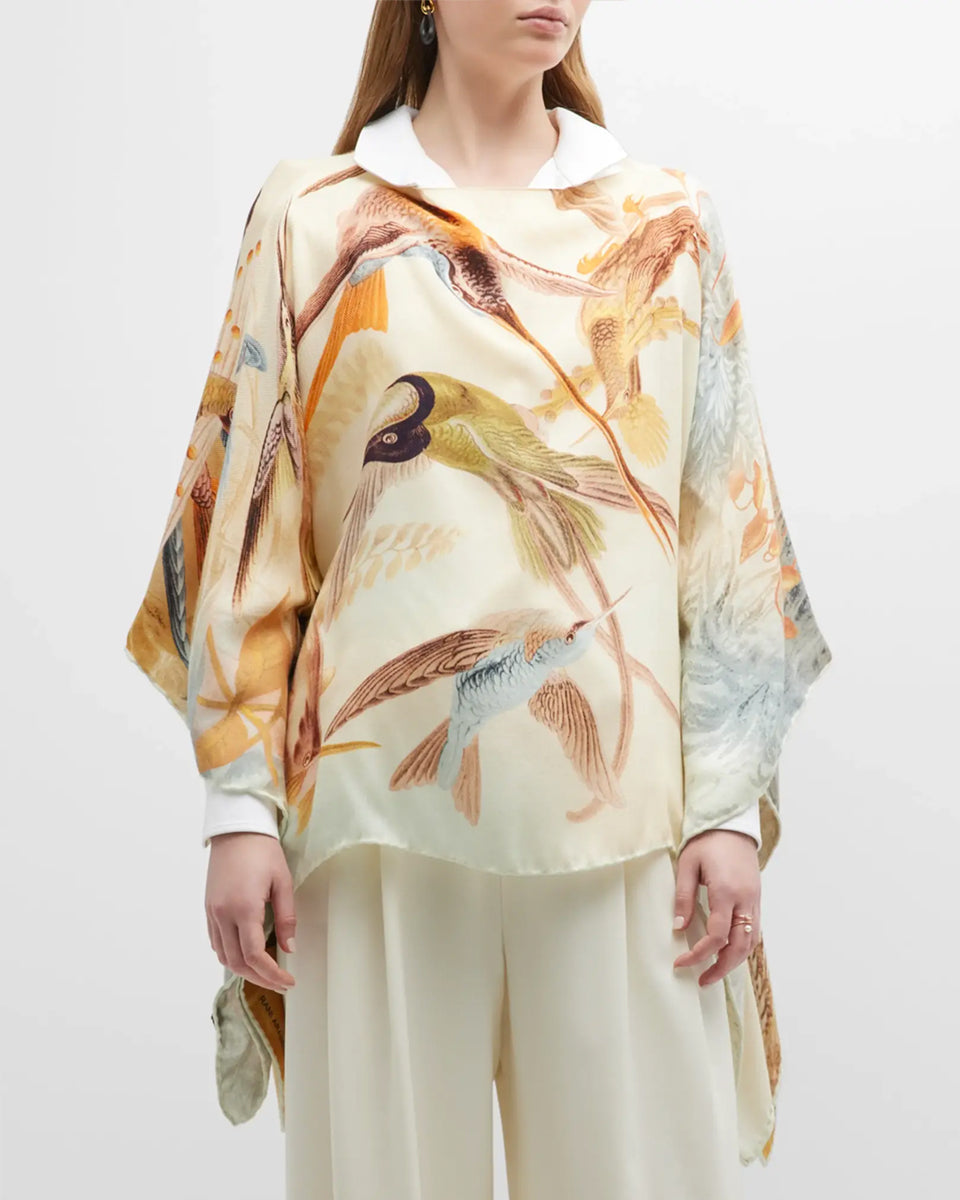 Humming Bird Cashmere Printed Poncho – Orange-Blue-Accessories-Rani Arabella-OS-Mercantile Portland