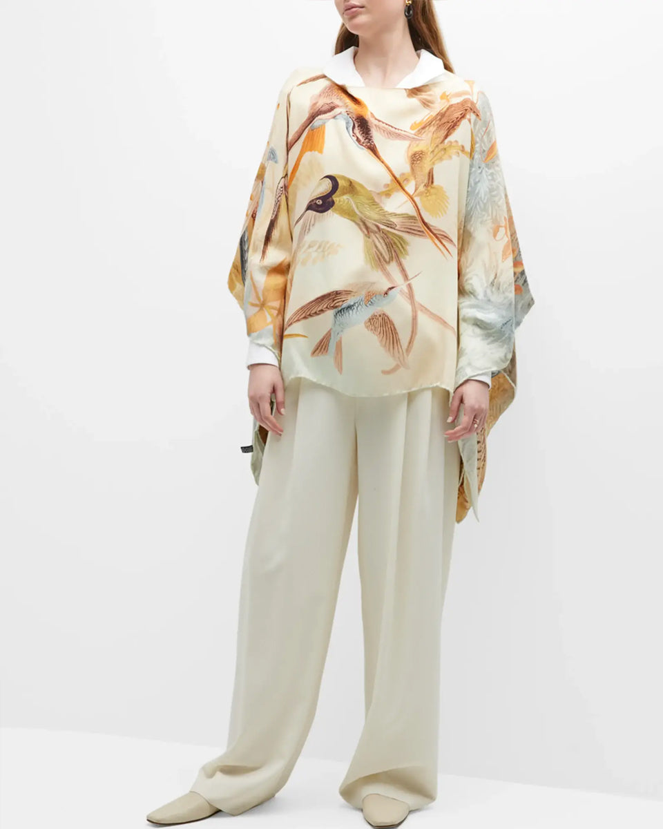 Humming Bird Cashmere Printed Poncho – Orange-Blue-Accessories-Rani Arabella-OS-Mercantile Portland