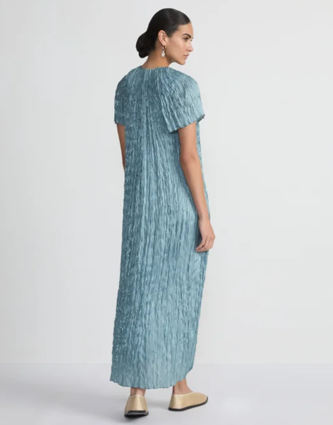 Iridescent Twill Plissé Maxi Dress-Clothing-Lafayette 148-Lagoon Green-XS-Mercantile Portland