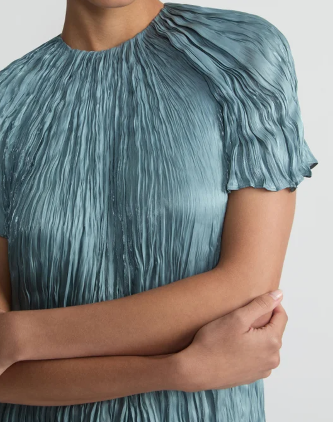 Iridescent Twill Plissé Maxi Dress-Clothing-Lafayette 148-Lagoon Green-XS-Mercantile Portland