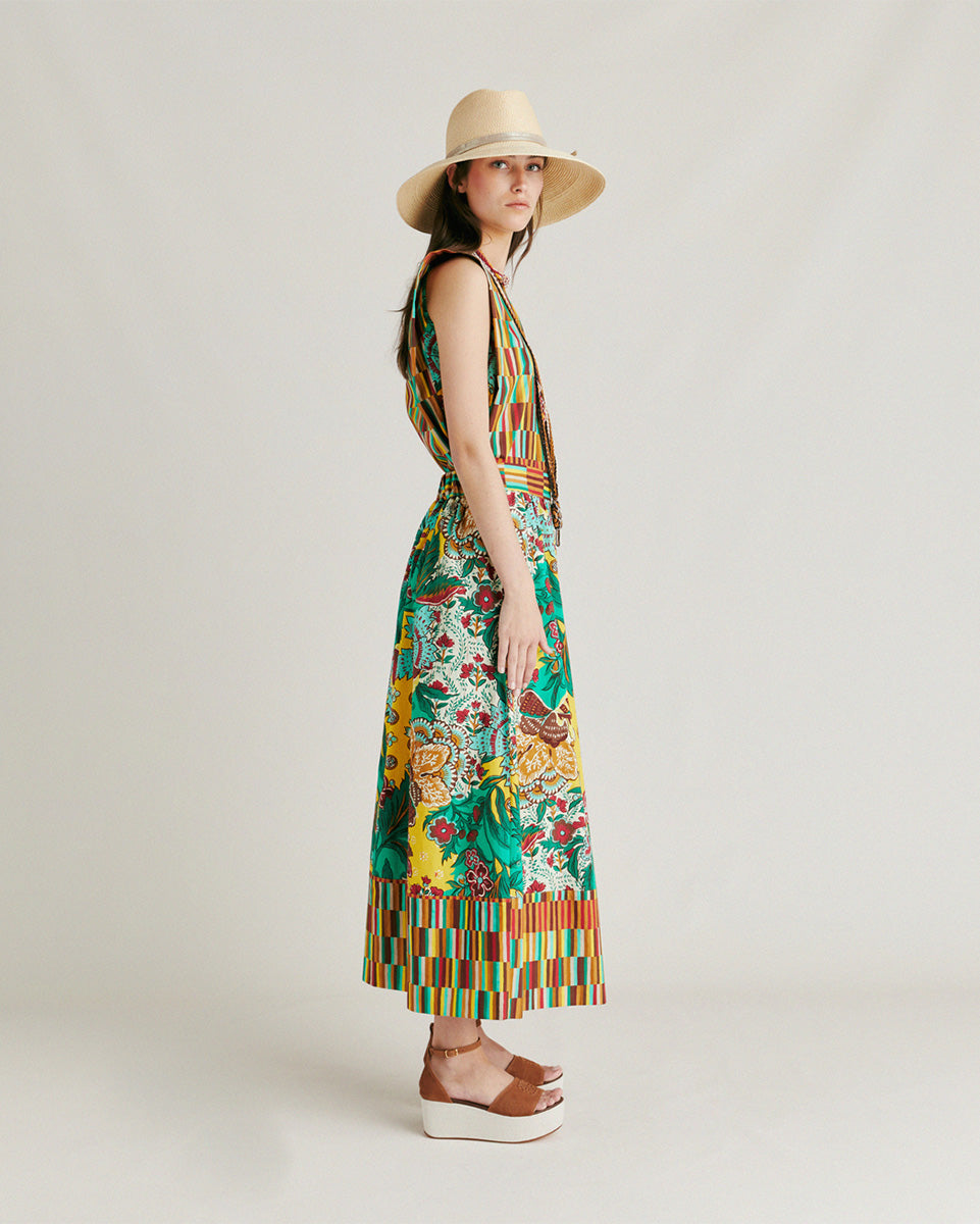 Iris Skirt in Poplin-Skirts-Momoni-Multicolour Yellow-38-Mercantile Portland