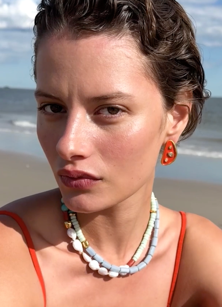Isola Stud Earrings in Melon-Jewelry-Lizzie Fortunato-Red-OS-Mercantile Portland