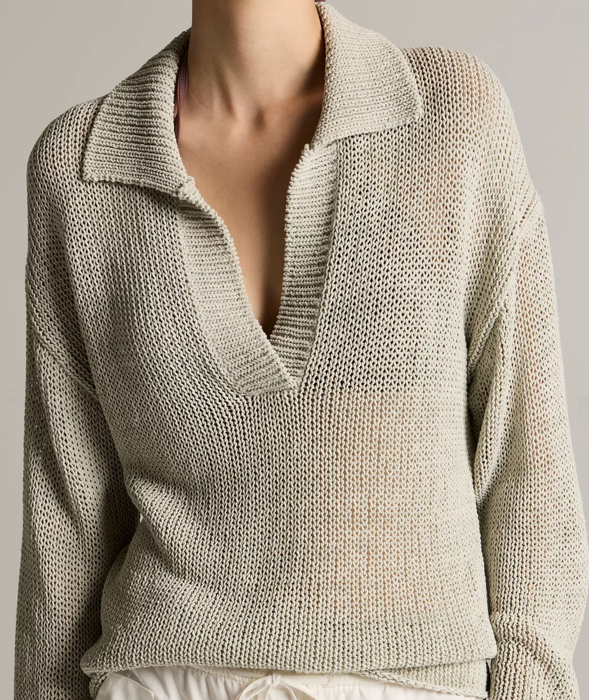 Italian Coated Cotton-Blend Polo Sweater-Sweaters-Vince-Beach Stone-S-Mercantile Portland