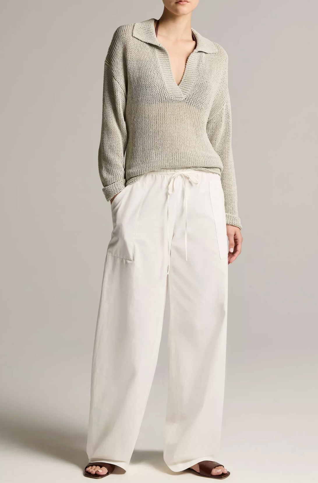 Italian Coated Cotton-Blend Polo Sweater-Sweaters-Vince-Beach Stone-S-Mercantile Portland