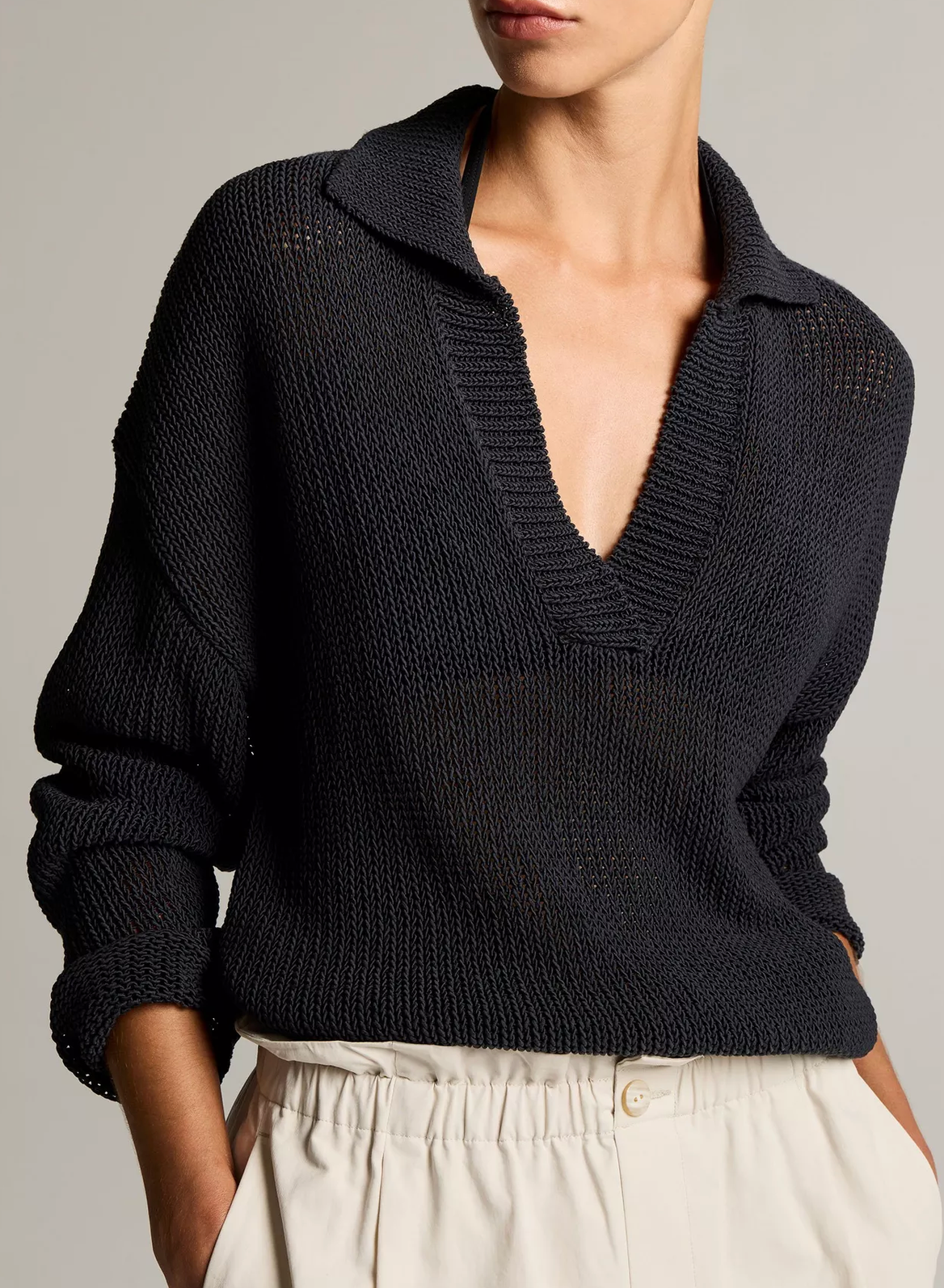 Italian Coated Cotton-Blend Polo Sweater-Sweaters-Vince-Ink-S-Mercantile Portland
