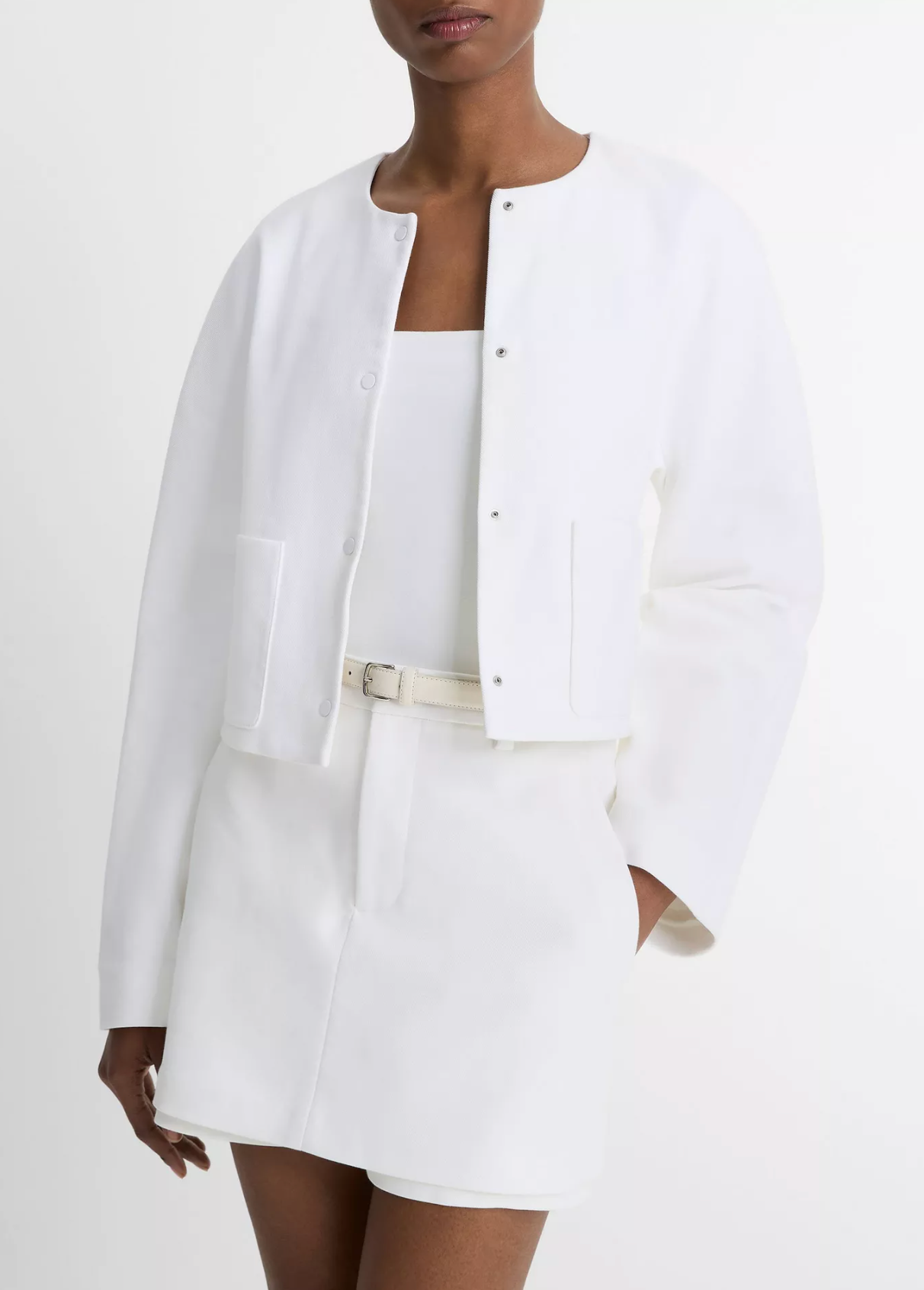 Italian Cotton Collarless Jacket-Jackets-Vince-Optic White-XXS-Mercantile Portland