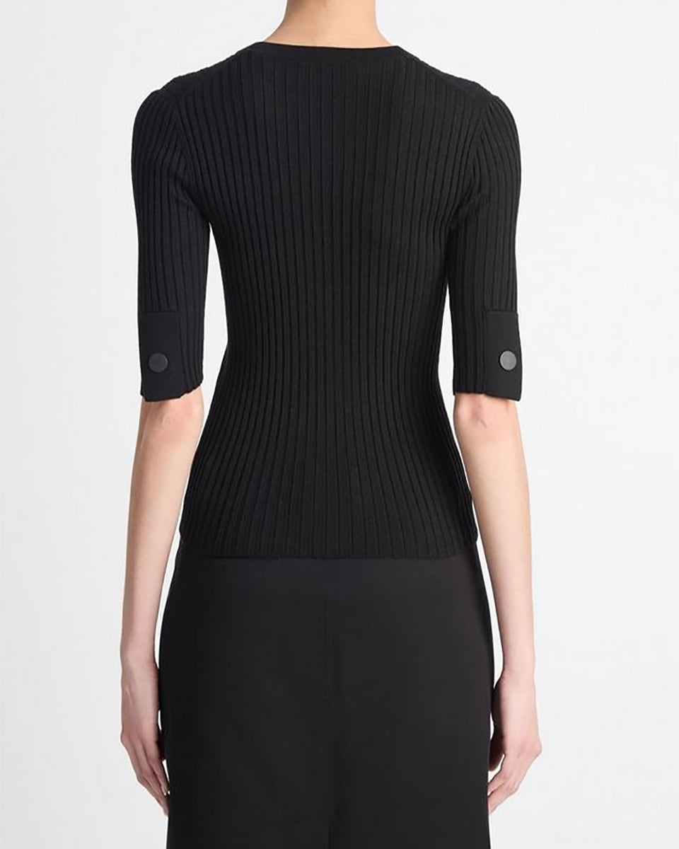 Italian Wool-Blend Snap Elbow-Sleeve Top-Clothing-Vince-Black-XXS-Mercantile Portland
