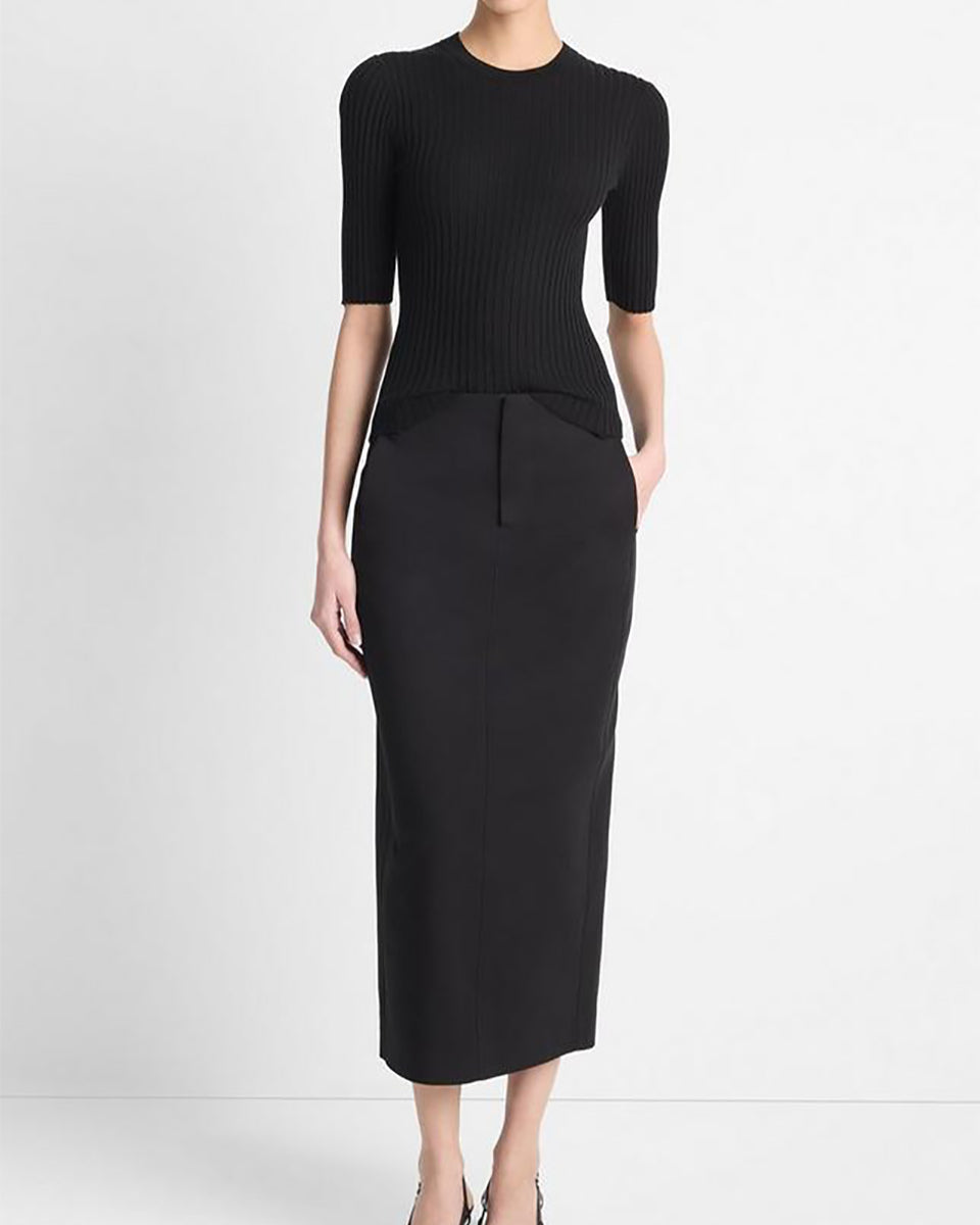Italian Wool-Blend Snap Elbow-Sleeve Top-Clothing-Vince-Black-XXS-Mercantile Portland