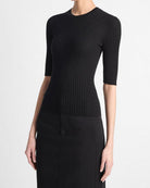 Italian Wool-Blend Snap Elbow-Sleeve Top-Clothing-Vince-Black-XXS-Mercantile Portland