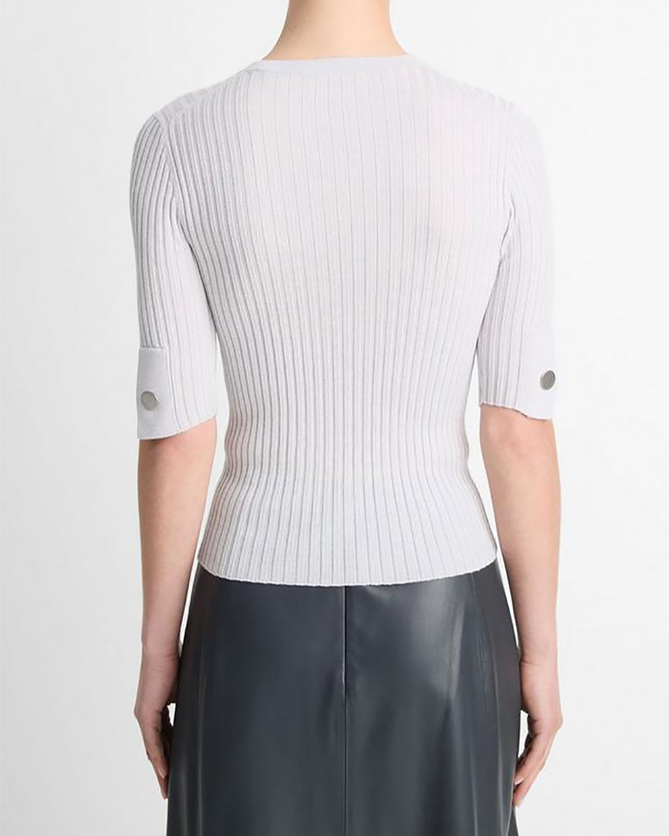 Italian Wool-Blend Snap Elbow-Sleeve Top-Tops-Vince-Off White/Salt Glass-XXS-Mercantile Portland