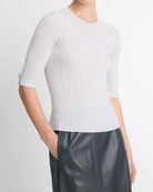 Italian Wool-Blend Snap Elbow-Sleeve Top-Tops-Vince-Off White/Salt Glass-XXS-Mercantile Portland