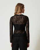 Jacquard Jumper with Lace Effect-Clothing-Twinset-Black-XS-Mercantile Portland