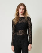 Jacquard Jumper with Lace Effect-Clothing-Twinset-Black-XS-Mercantile Portland