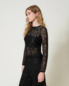 Jacquard Jumper with Lace Effect-Tops-Twinset-Black-XS-Mercantile Portland