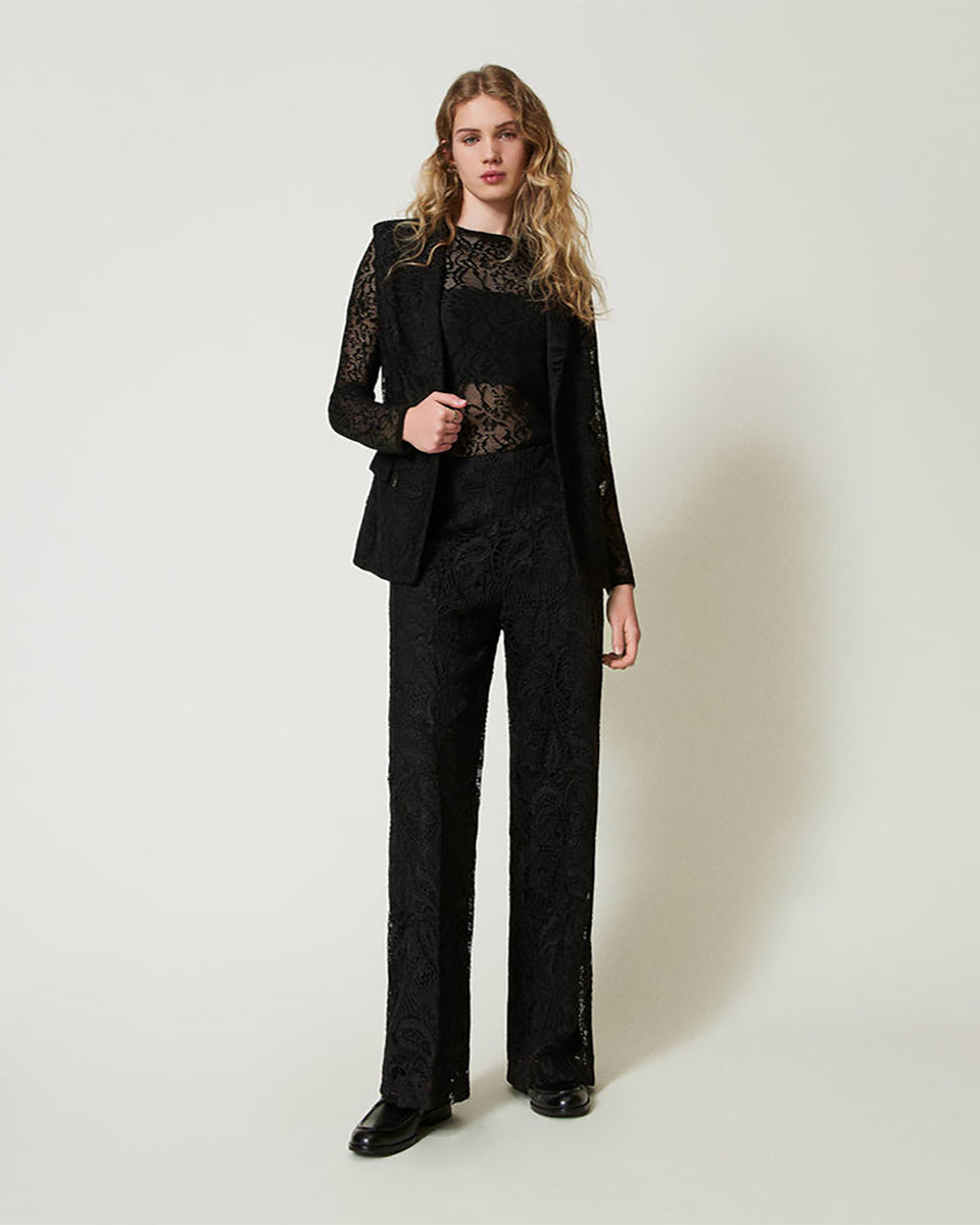 Jacquard Jumper with Lace Effect-Tops-Twinset-Black-XS-Mercantile Portland