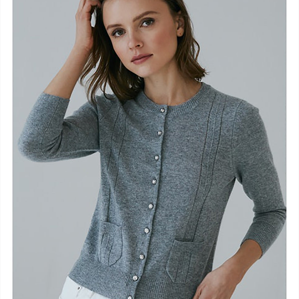 Jewel Button Front Cardigan-Sweaters-Autumn Cashmere-Sterling • Autumn Cashmere-XS-Mercantile Portland