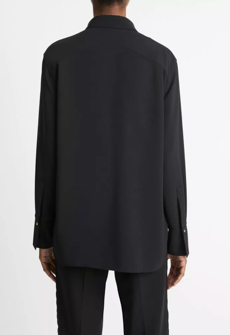 Jewel Collar Point Collar Crepe Shirt-Clothing-Vince-Black-XXS-Mercantile Portland
