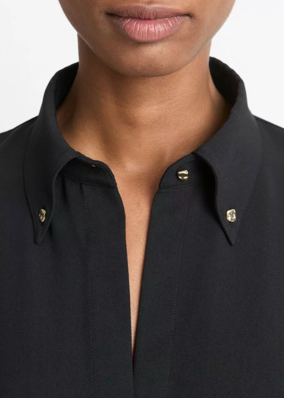 Jewel Collar Point Collar Crepe Shirt-Clothing-Vince-Black-XXS-Mercantile Portland