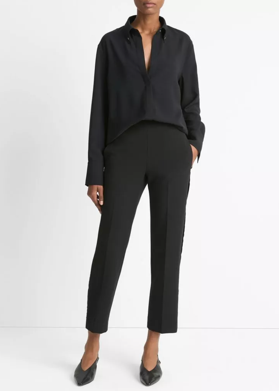 Jewel Collar Point Collar Crepe Shirt-Clothing-Vince-Black-XXS-Mercantile Portland