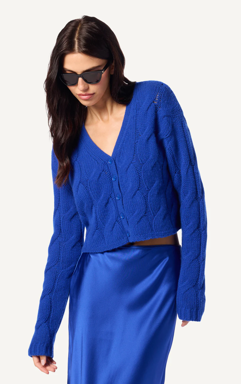 Jolie Cashmere V-Neck Cropped Cable Cardigan-Clothing-Sablyn-Gardenia-XS-Mercantile Portland