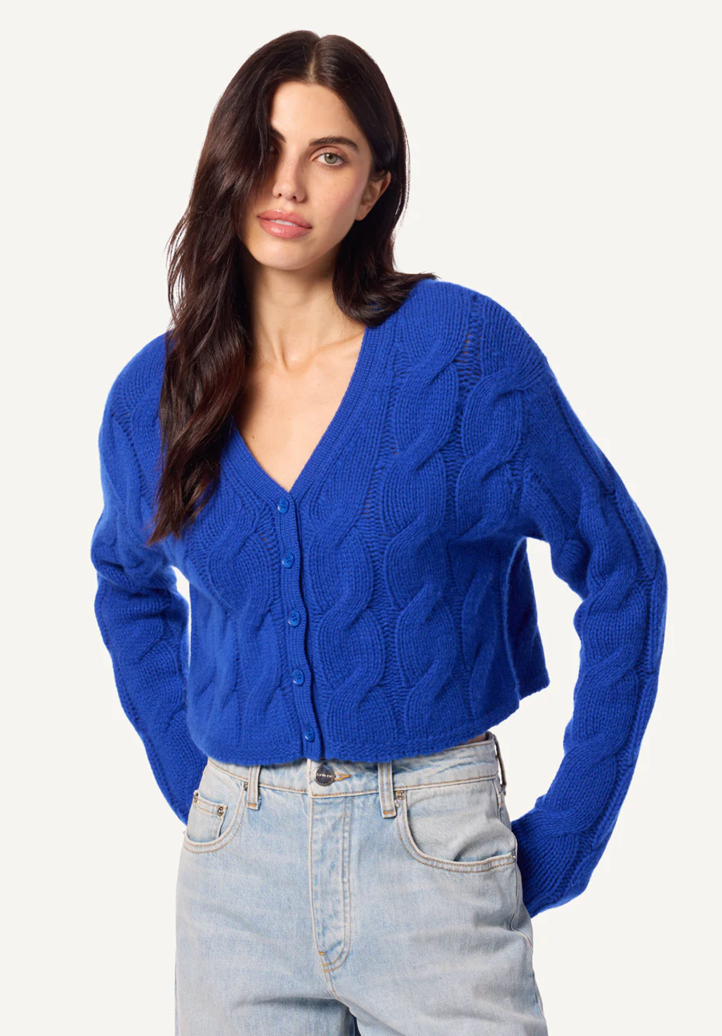 Jolie Cashmere V-Neck Cropped Cable Cardigan-Clothing-Sablyn-Gardenia-XS-Mercantile Portland