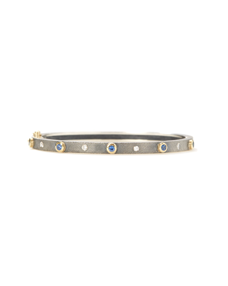 Junia 4mm Sterling Silver Yellow Gold Bezel Sapphire Bangle-Accessories-Rene Escobar-Mercantile Portland