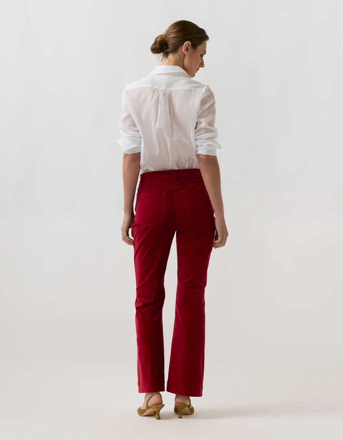 Kendall Flare 5-Pocket Jean in Red Stretch Velveteen-Pants-Mashburn-Red-24-Mercantile Portland