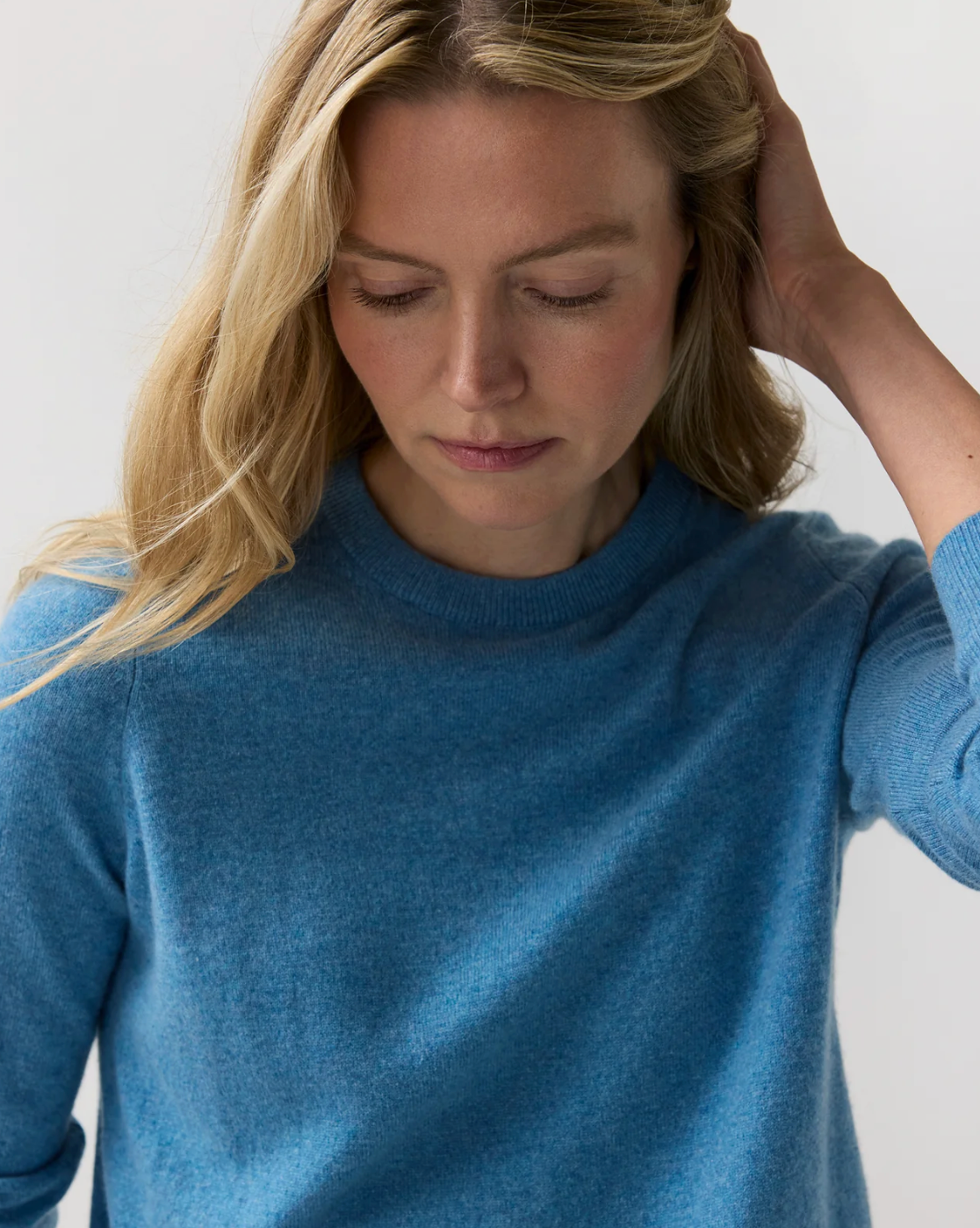 Kit Cashmere Crew in Heather Cerulean-Sweaters-Mashburn-Heather Cerulean-XS-Mercantile Portland