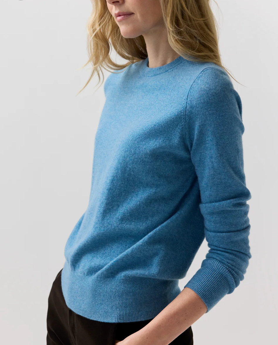 Kit Cashmere Crew in Heather Cerulean-Sweaters-Mashburn-Heather Cerulean-XS-Mercantile Portland