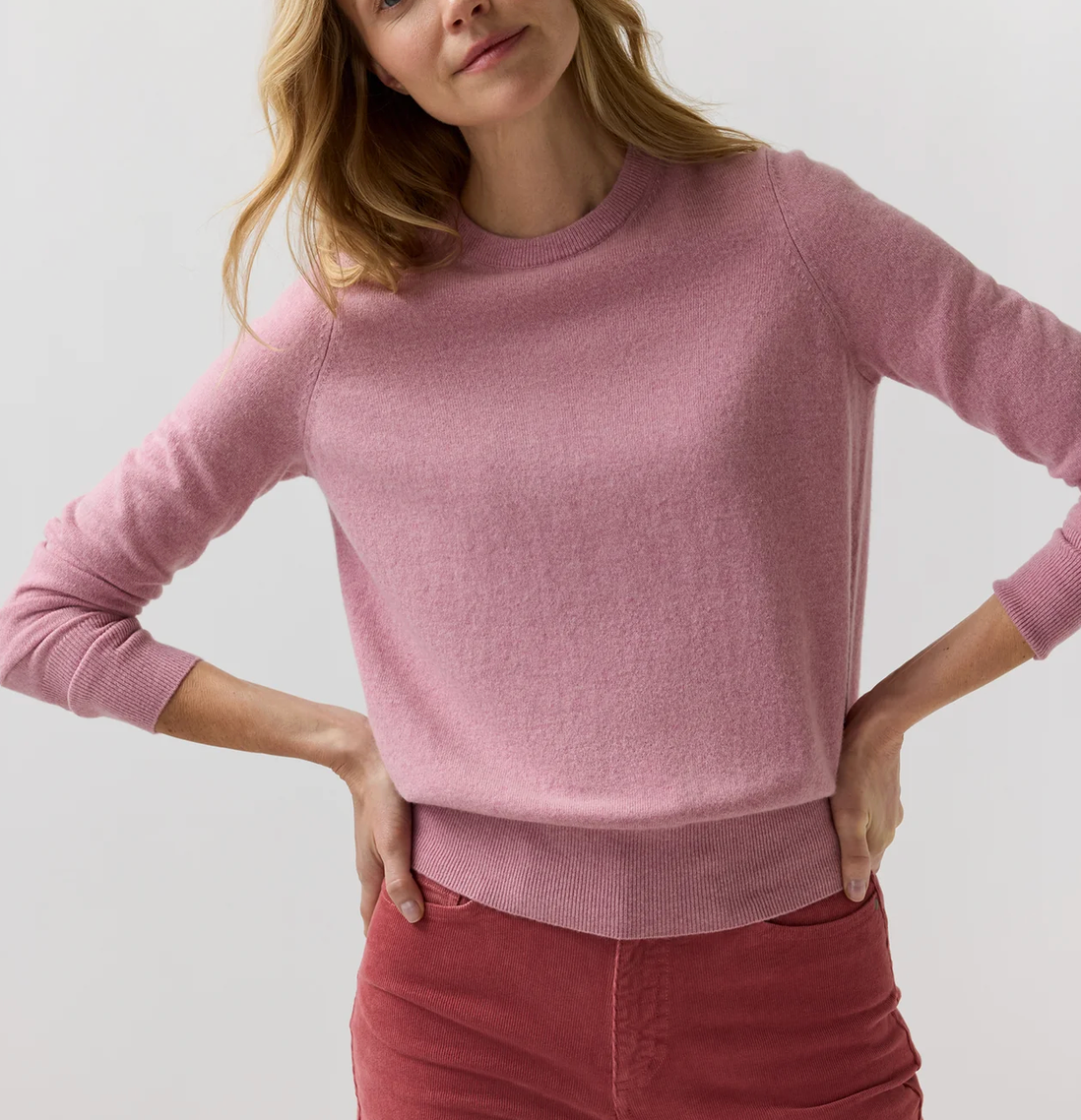 Kit Cashmere Crew in Heather Cherry-Sweaters-Mashburn-Heather Cherry-XS-Mercantile Portland