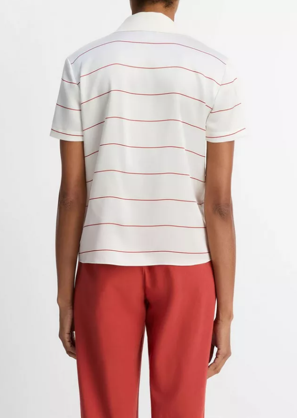 Knit-Collar Striped Silk Polo Shirt-Clothing-Vince-Cream Brick Rose-XXS-Mercantile Portland