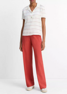 Knit-Collar Striped Silk Polo Shirt-Clothing-Vince-Cream Brick Rose-XXS-Mercantile Portland