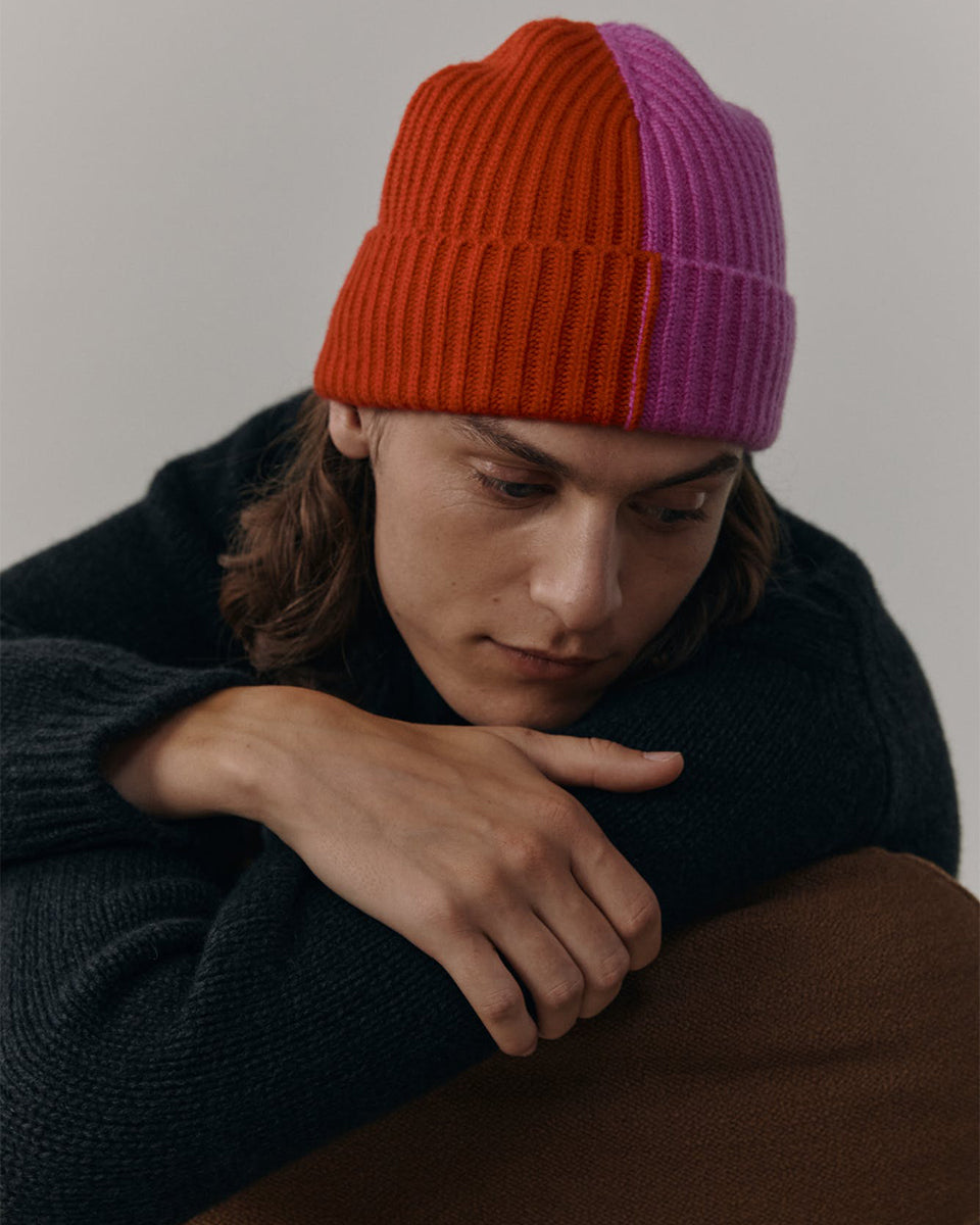 Knitted Bi-Color Beanie-Hats-Alex Begg-Red/Pink-OS-Mercantile Portland