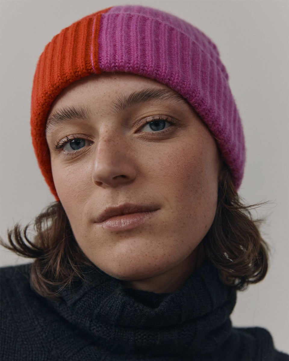 Knitted Bi-Color Beanie-Hats-Alex Begg-Red/Pink-OS-Mercantile Portland