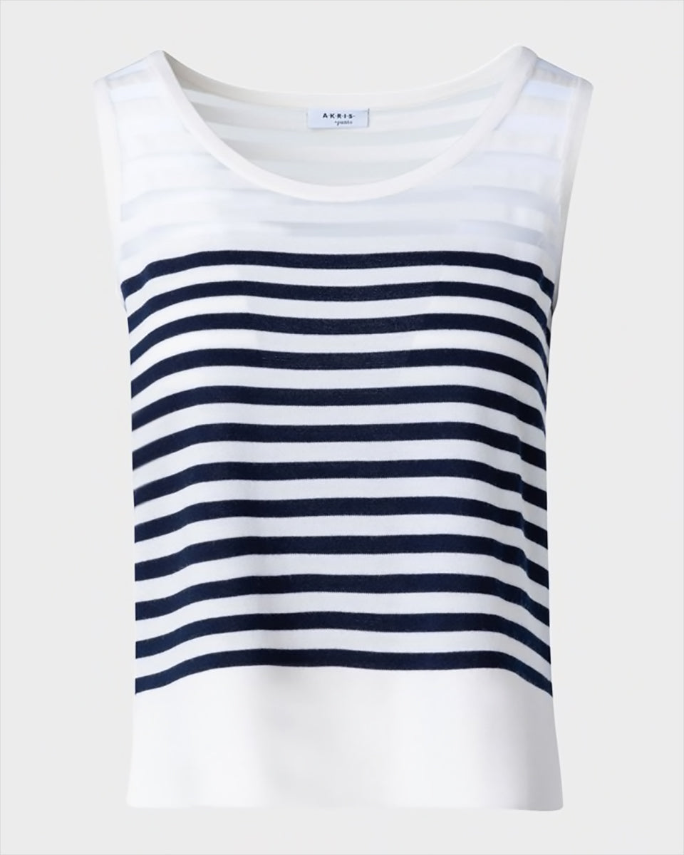 Kodak Stripe Wool Knit Top-Tops-Akris Punto-Ink/Cream-2-Mercantile Portland