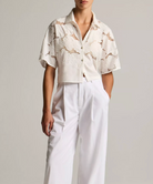 Lace Cropped Short-Sleeve Shirt-Shirts-Vince-Off White-XXS-Mercantile Portland